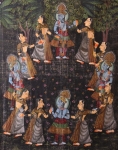Krišna a Gópí. Indická malba na hedvábí. 188x125cm
