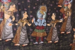 Krišna a Gópí. Indická malba na hedvábí. 188x125cm