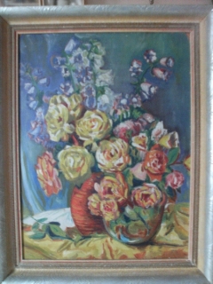 Predám olejomaľbu na plátne:Zátišie s kvetmi 77x60cm.